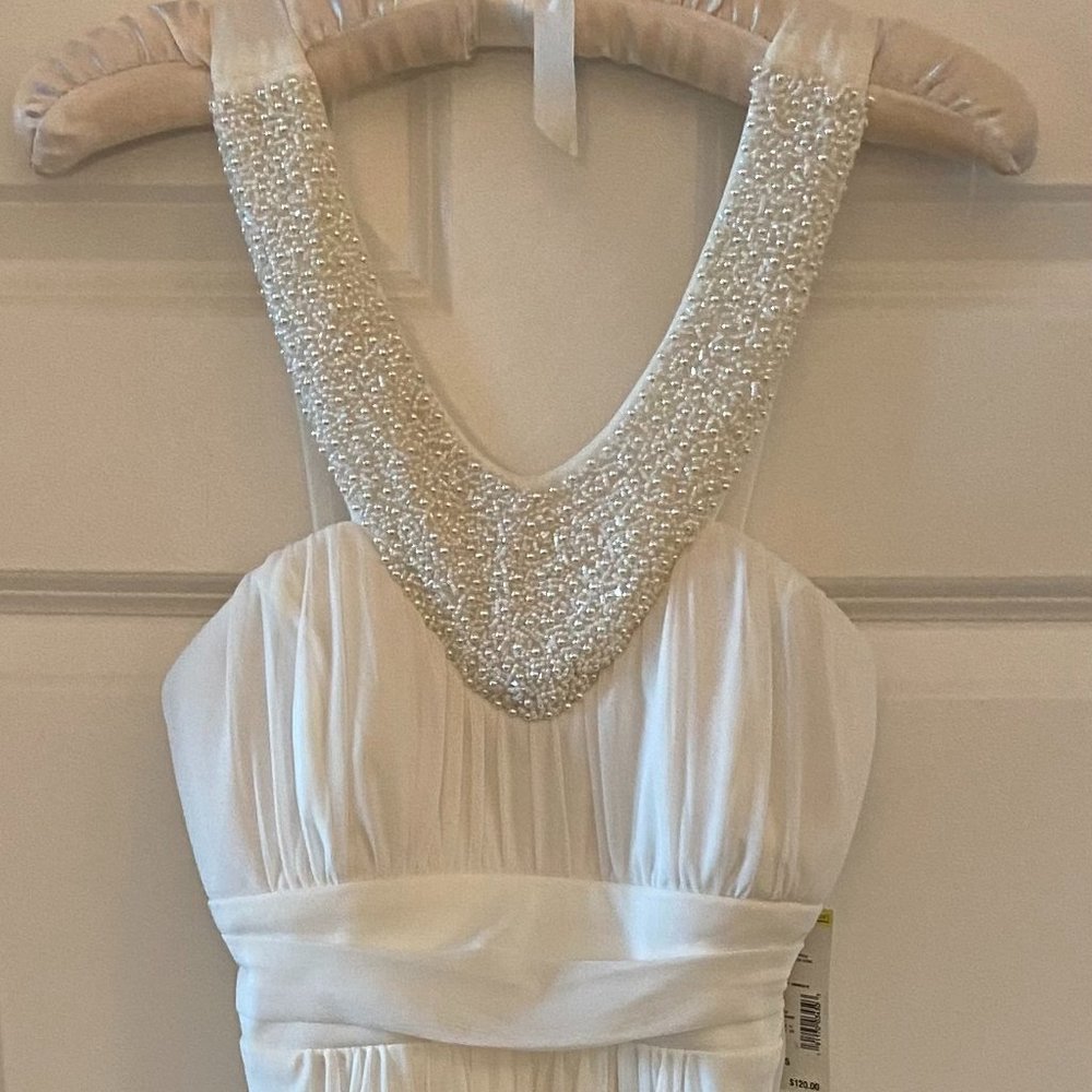 Trixxi Long White Prom Bridal Wedding Pearl Neck Gown Dress VINTAGE